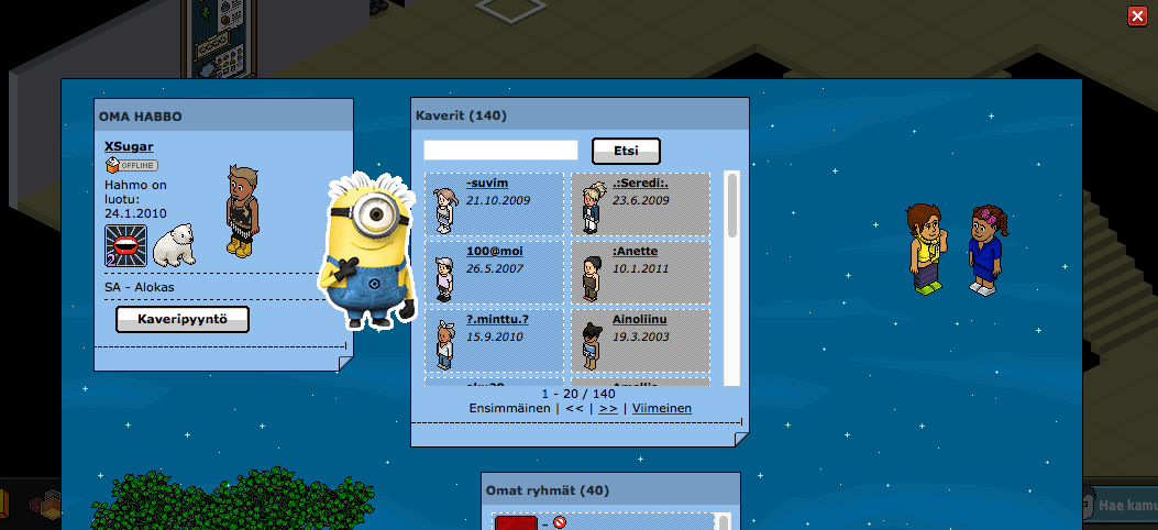 A Habbo profile and friends view from the early 2000s
