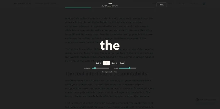 Tahti reading prototype